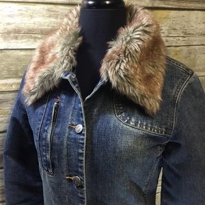 Costa Blanca Denim Jean Coat with Faux Fur Collar